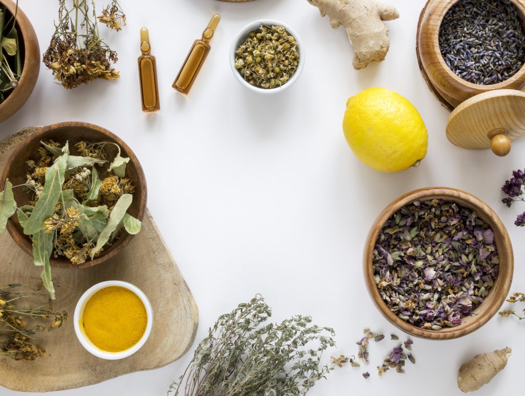 Flat Lay Herbs Spices Medicinal Purpose 1024x772