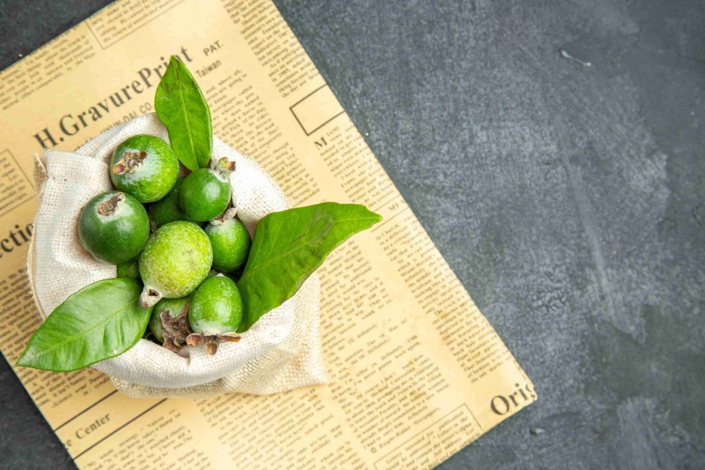 close up small vitamin bomb fresh feijoas fruits (1)